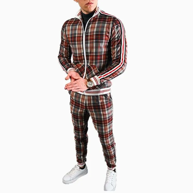 Plaid Style Men Tracksuits