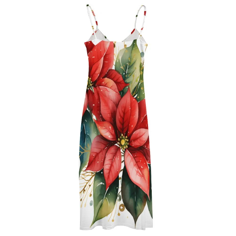 Poinsettia Spaghetti Strap Ankle-Length Dress Long dress