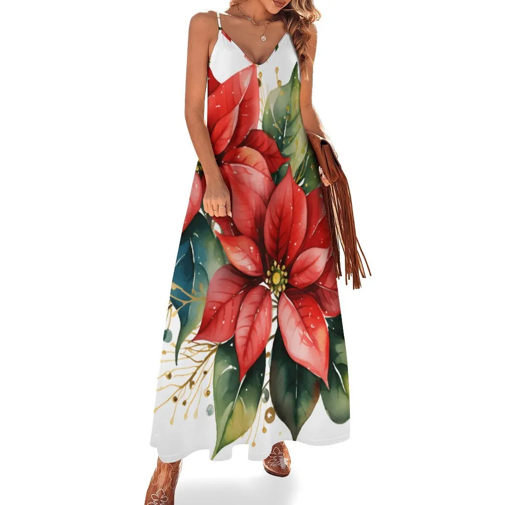 Poinsettia Spaghetti Strap Ankle-Length Dress Long dress