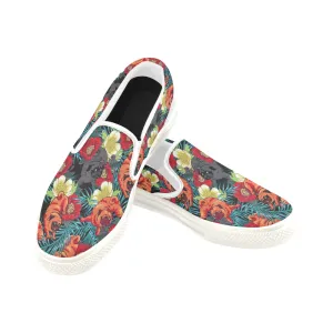 Pug flower art Men's Slip-on Canvas Shoes