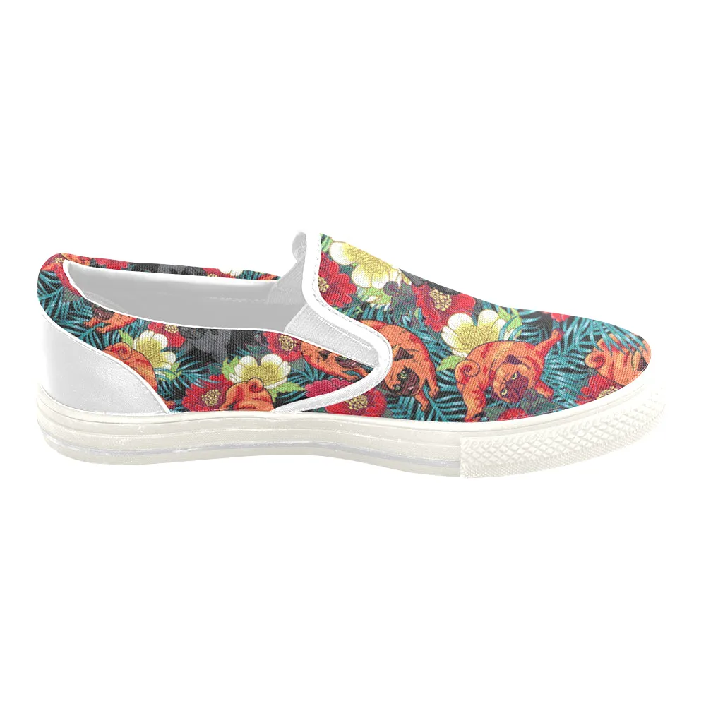 Pug flower art Men's Slip-on Canvas Shoes