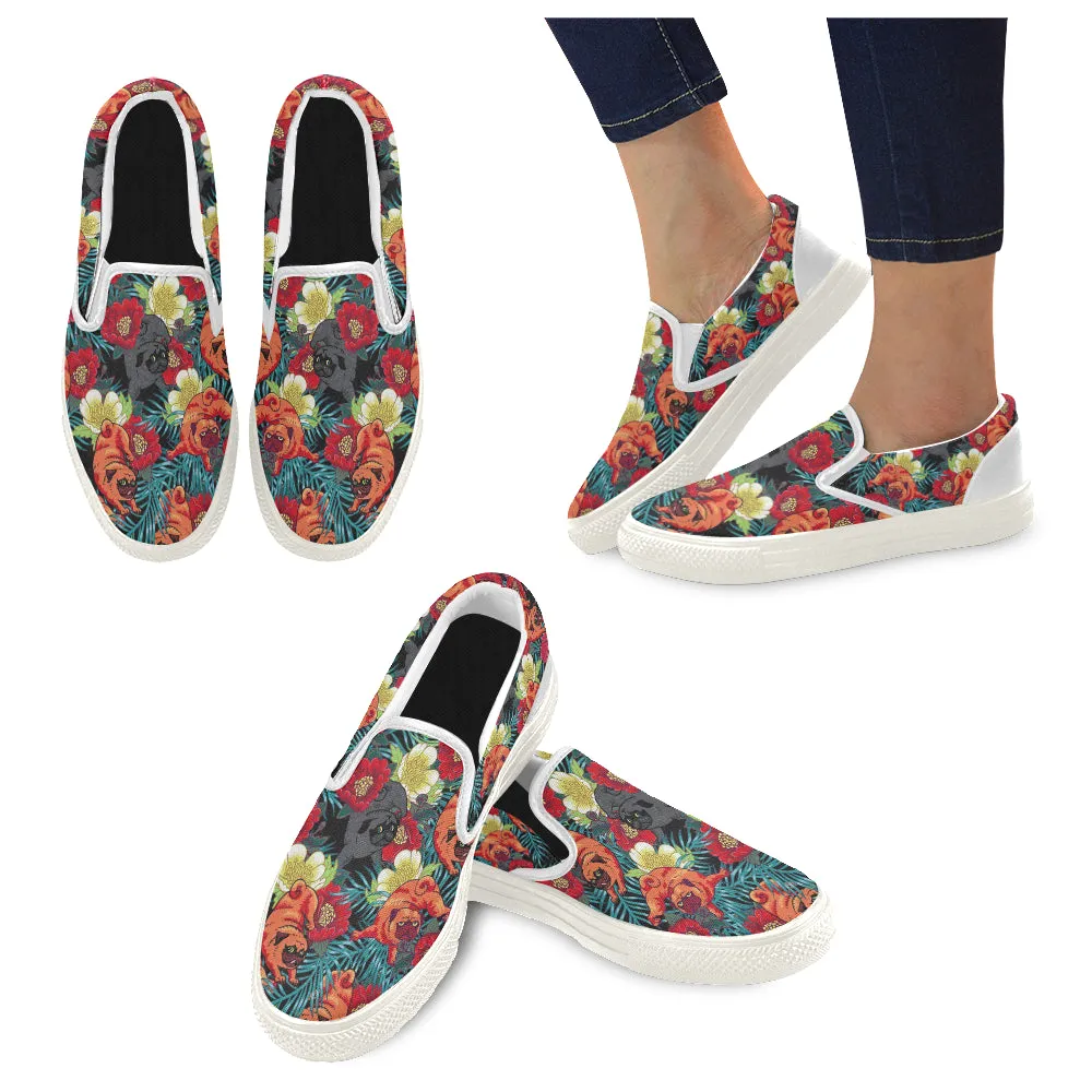 Pug Flower Art Women's Slip-on Canvas Shoes