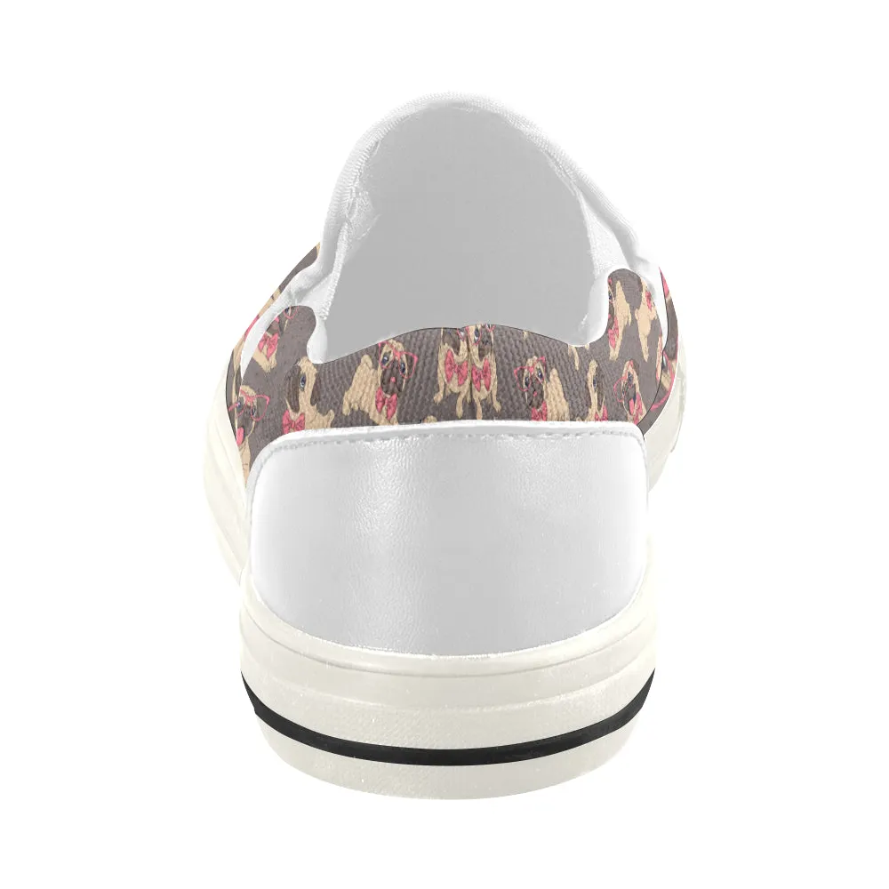 Pug with bowtie Women's Slip-on Canvas Shoes