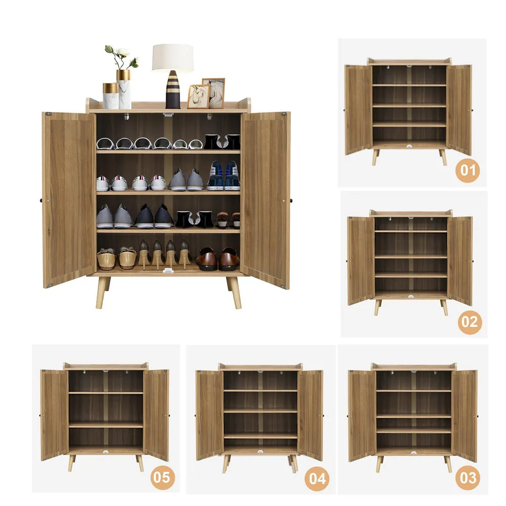 Rattan Shoe Cabinet 4-Tier Freestanding Shoe Rack With 2 Rattan Doors