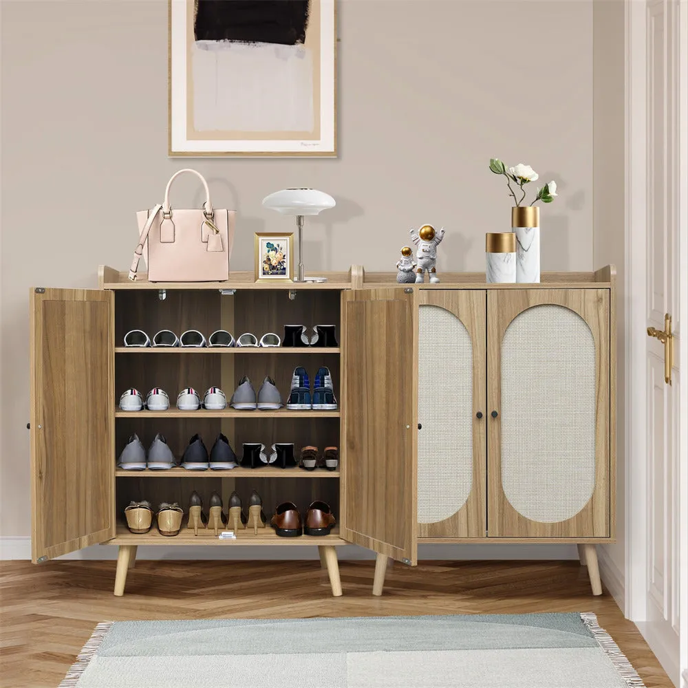 Rattan Shoe Cabinet 4-Tier Freestanding Shoe Rack With 2 Rattan Doors