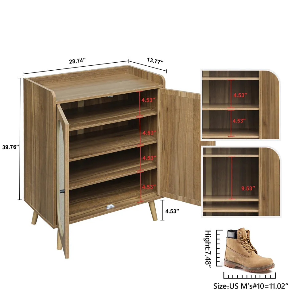 Rattan Shoe Cabinet 4-Tier Freestanding Shoe Rack With 2 Rattan Doors