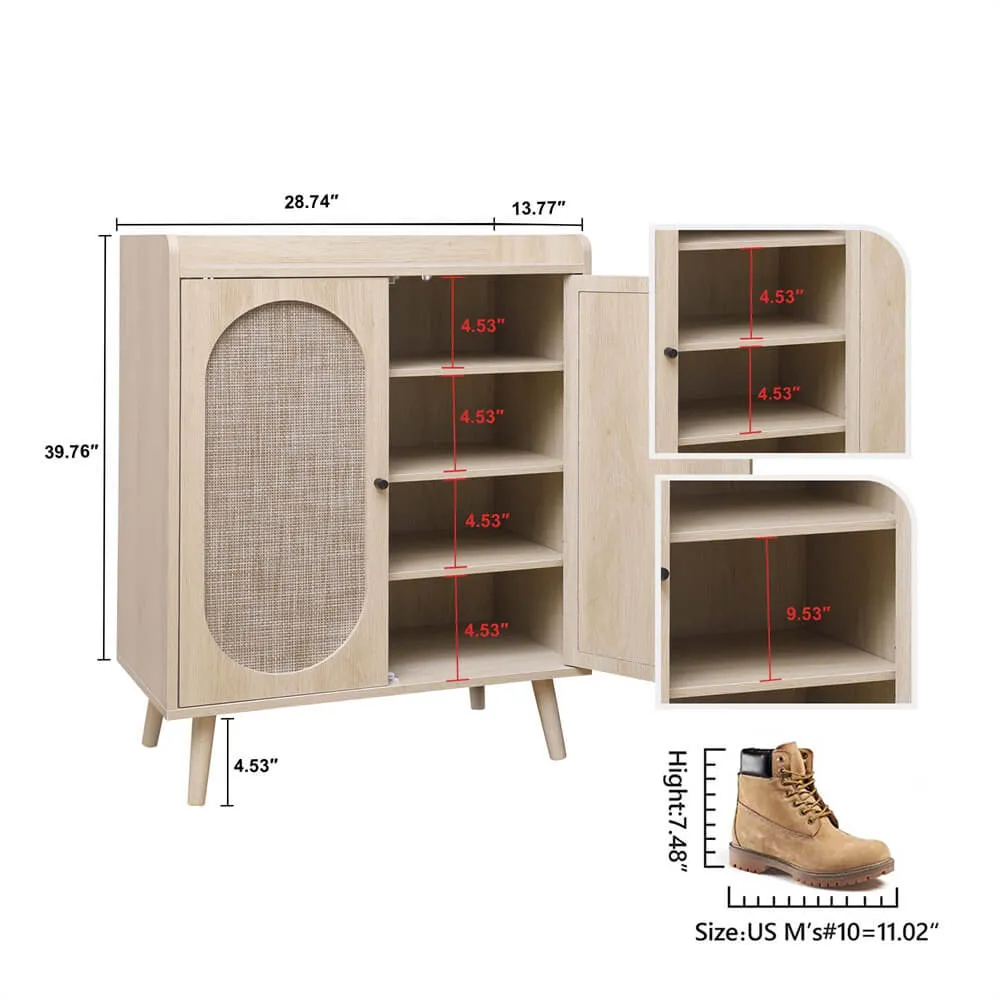 Rattan Shoe Cabinet 4-Tier Freestanding Shoe Rack With 2 Rattan Doors