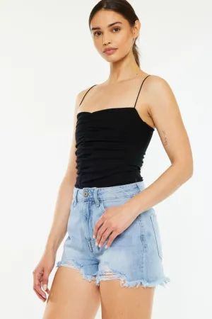 Raw Hem Distressed High Waist Denim Shorts