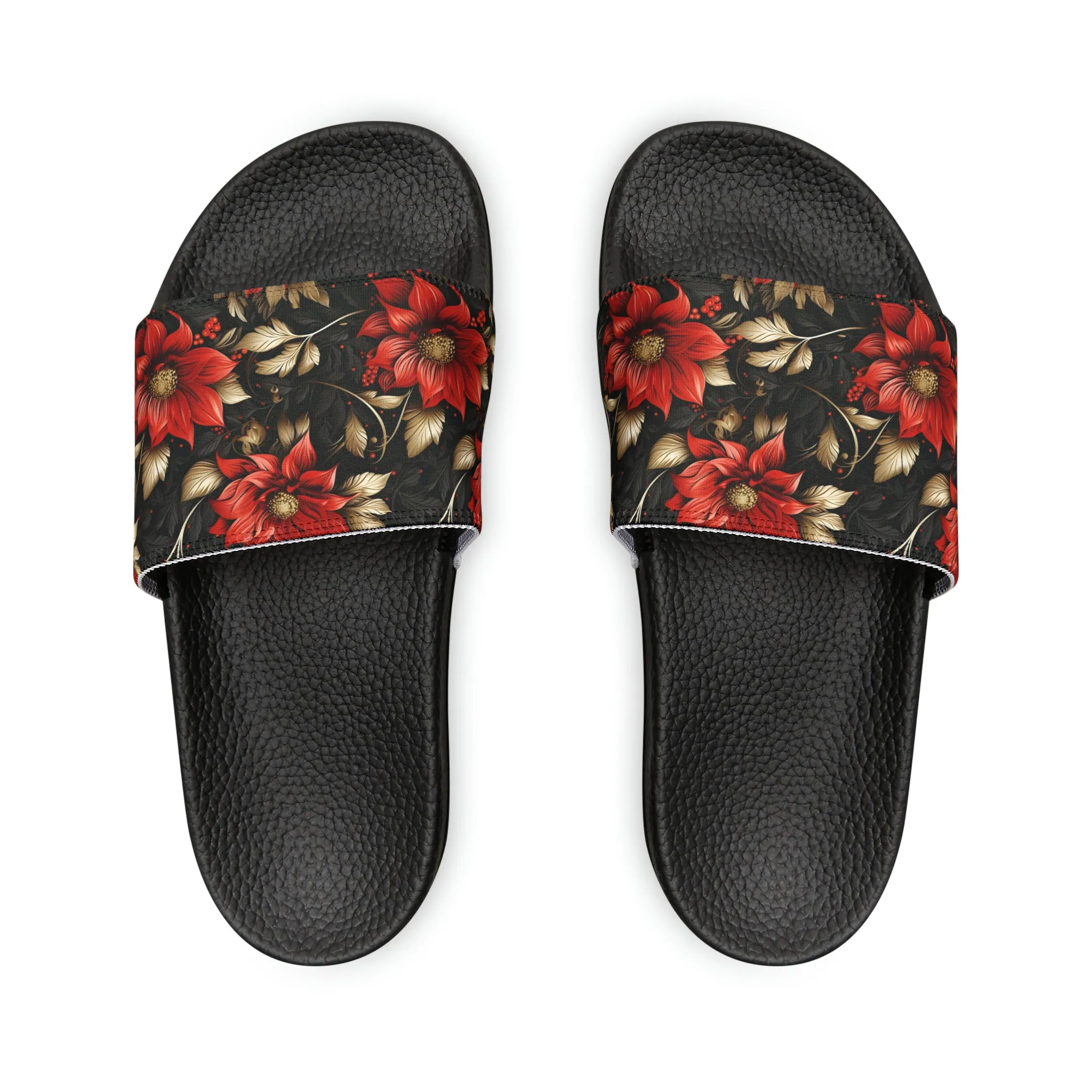 Red and Black Floral Men's PU Slide Sandals