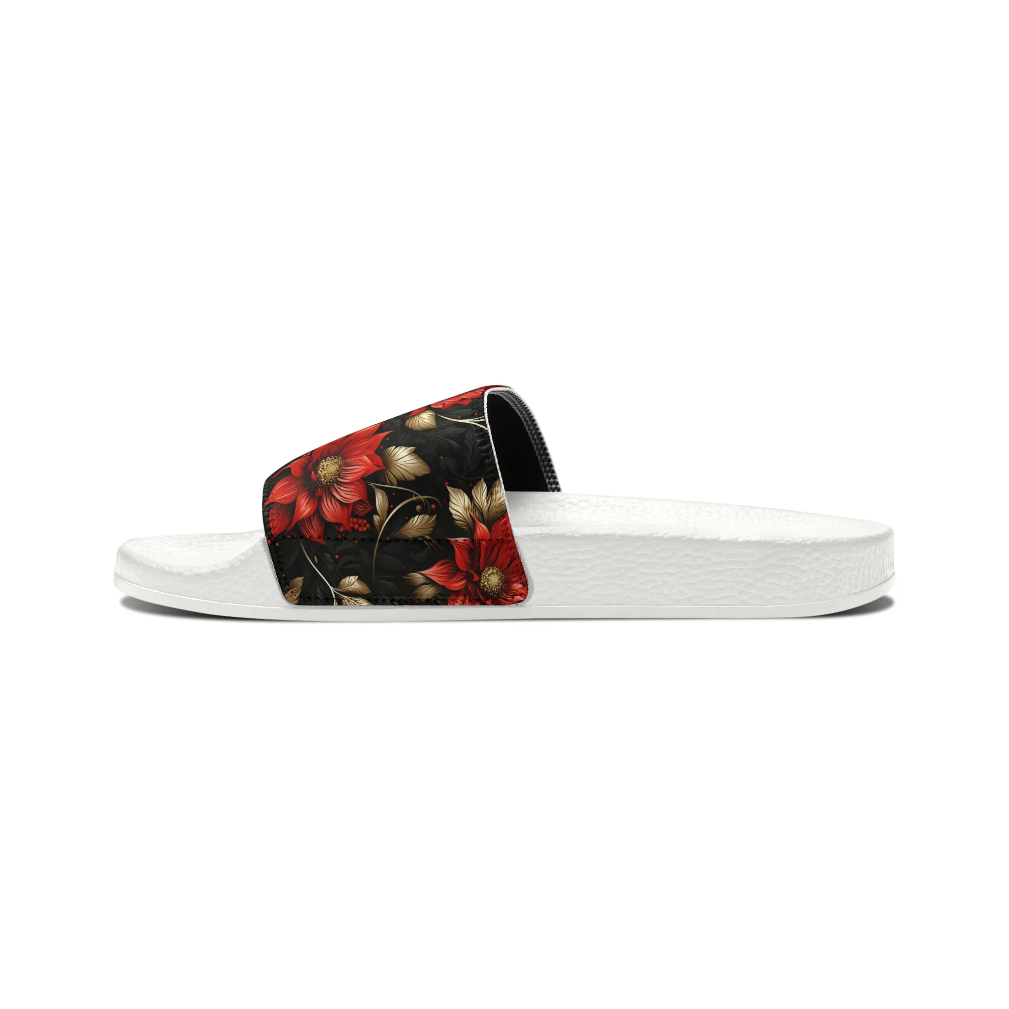 Red and Black Floral Men's PU Slide Sandals