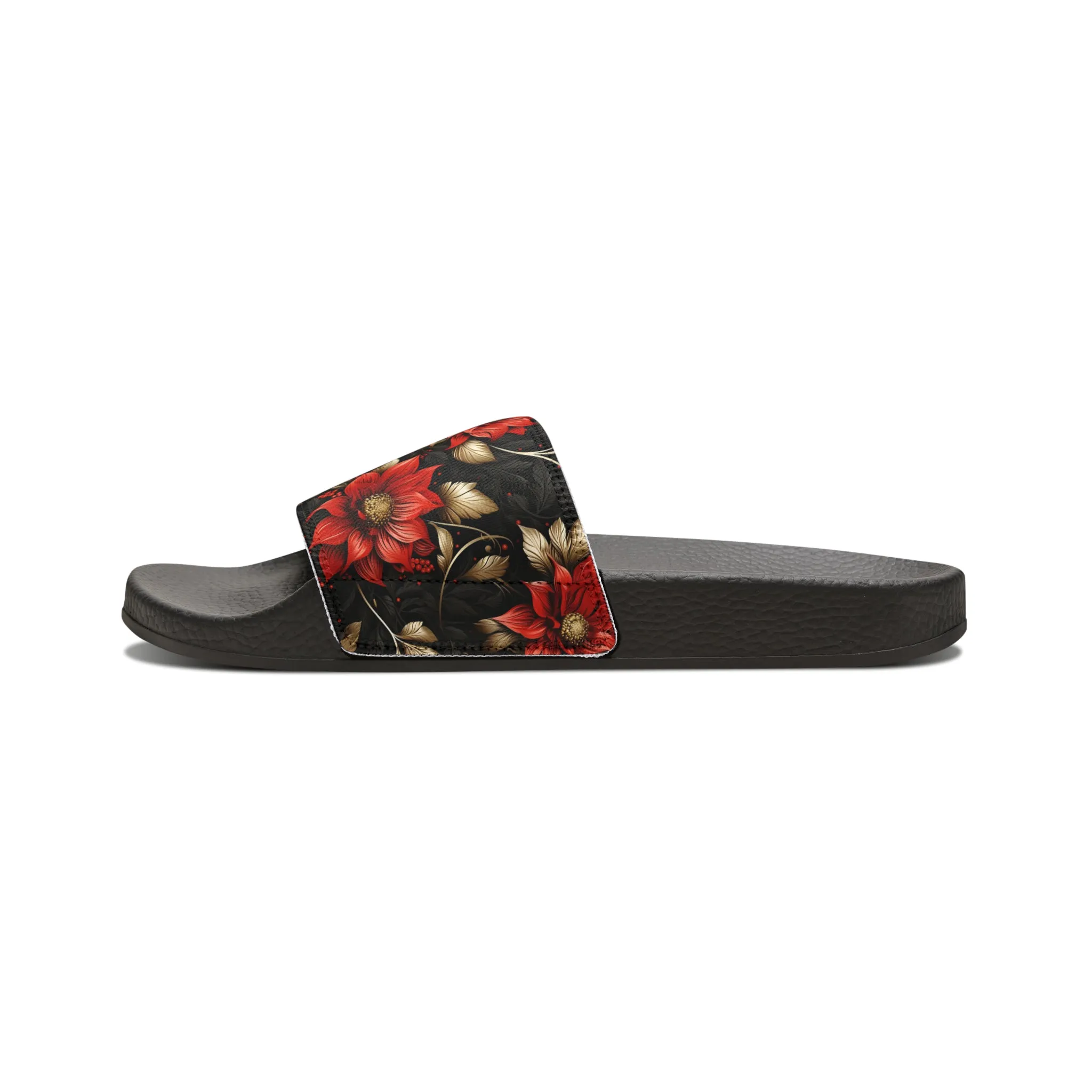 Red and Black Floral Men's PU Slide Sandals