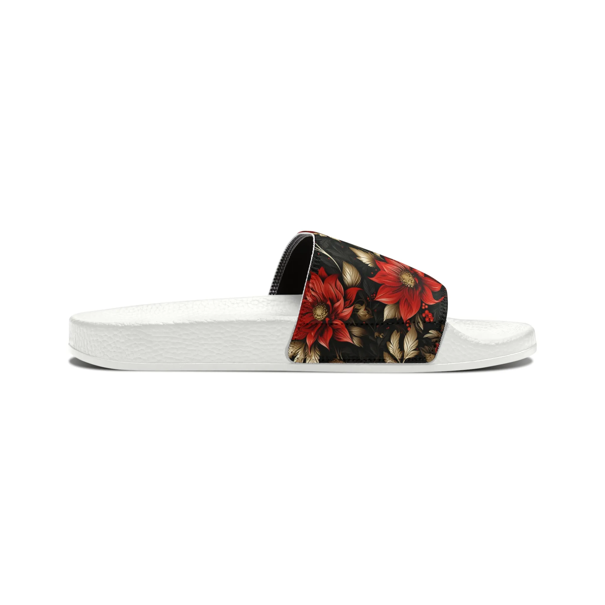 Red and Black Floral Men's PU Slide Sandals