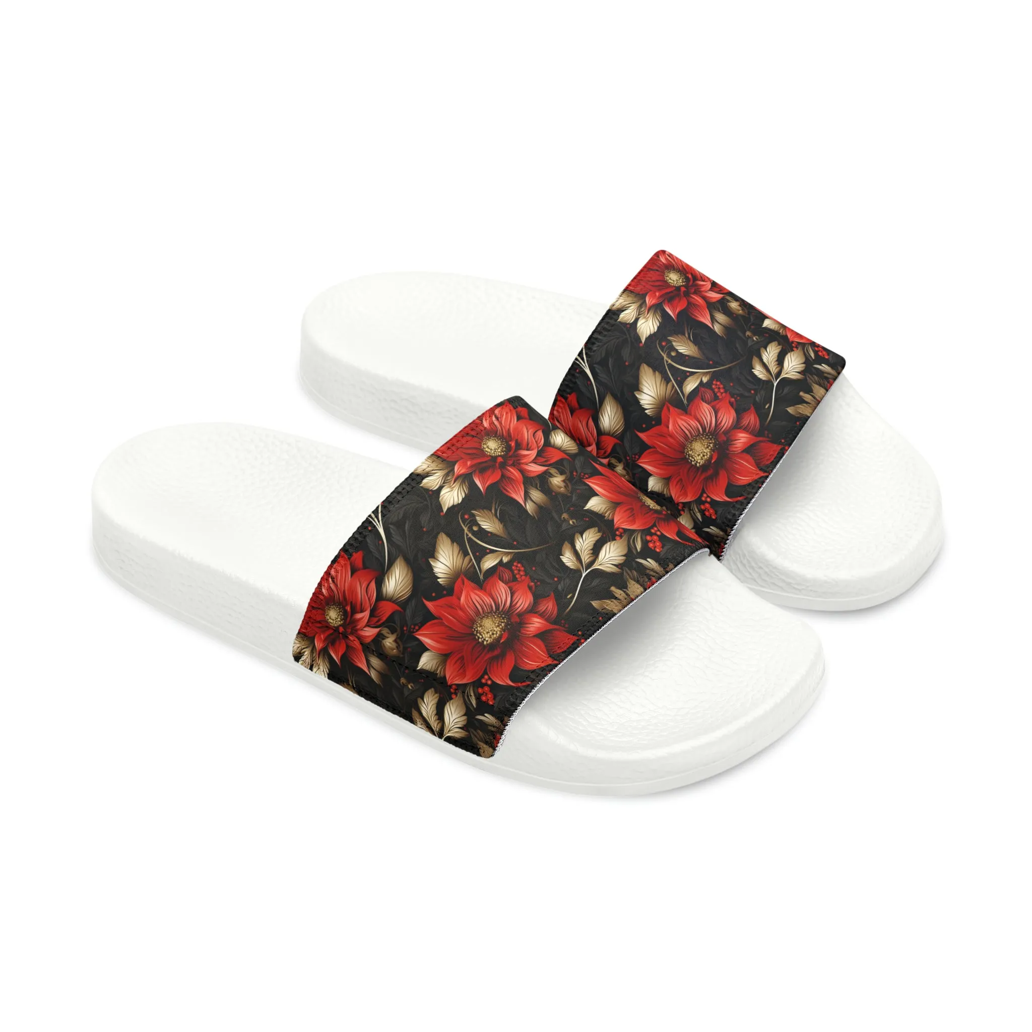 Red and Black Floral Men's PU Slide Sandals