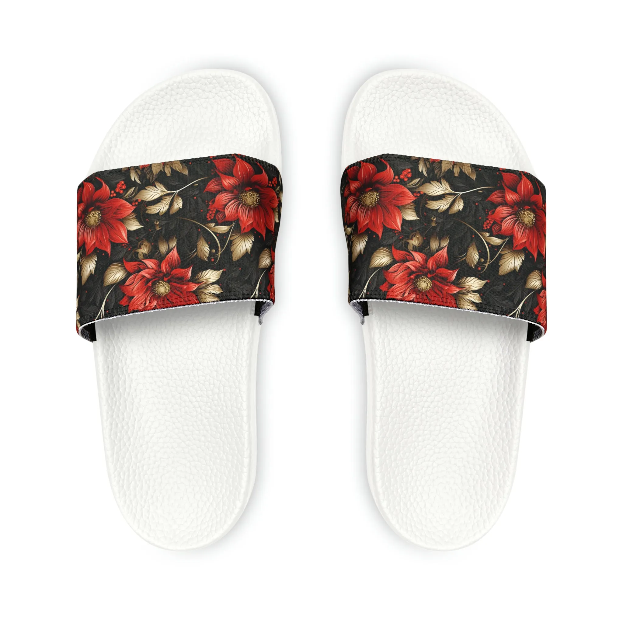 Red and Black Floral Men's PU Slide Sandals