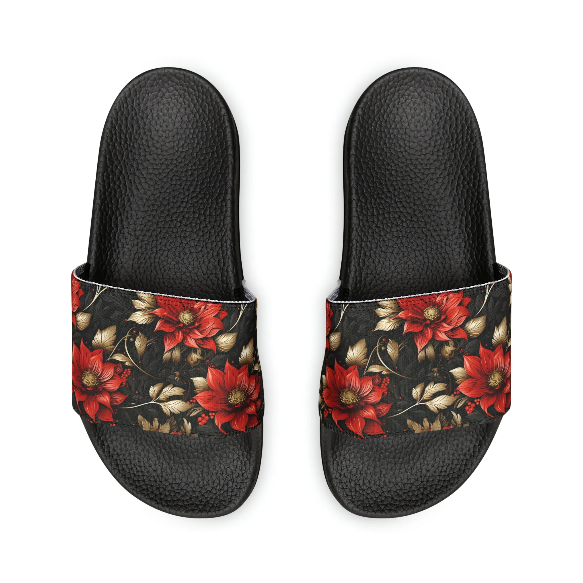 Red and Black Floral Men's PU Slide Sandals