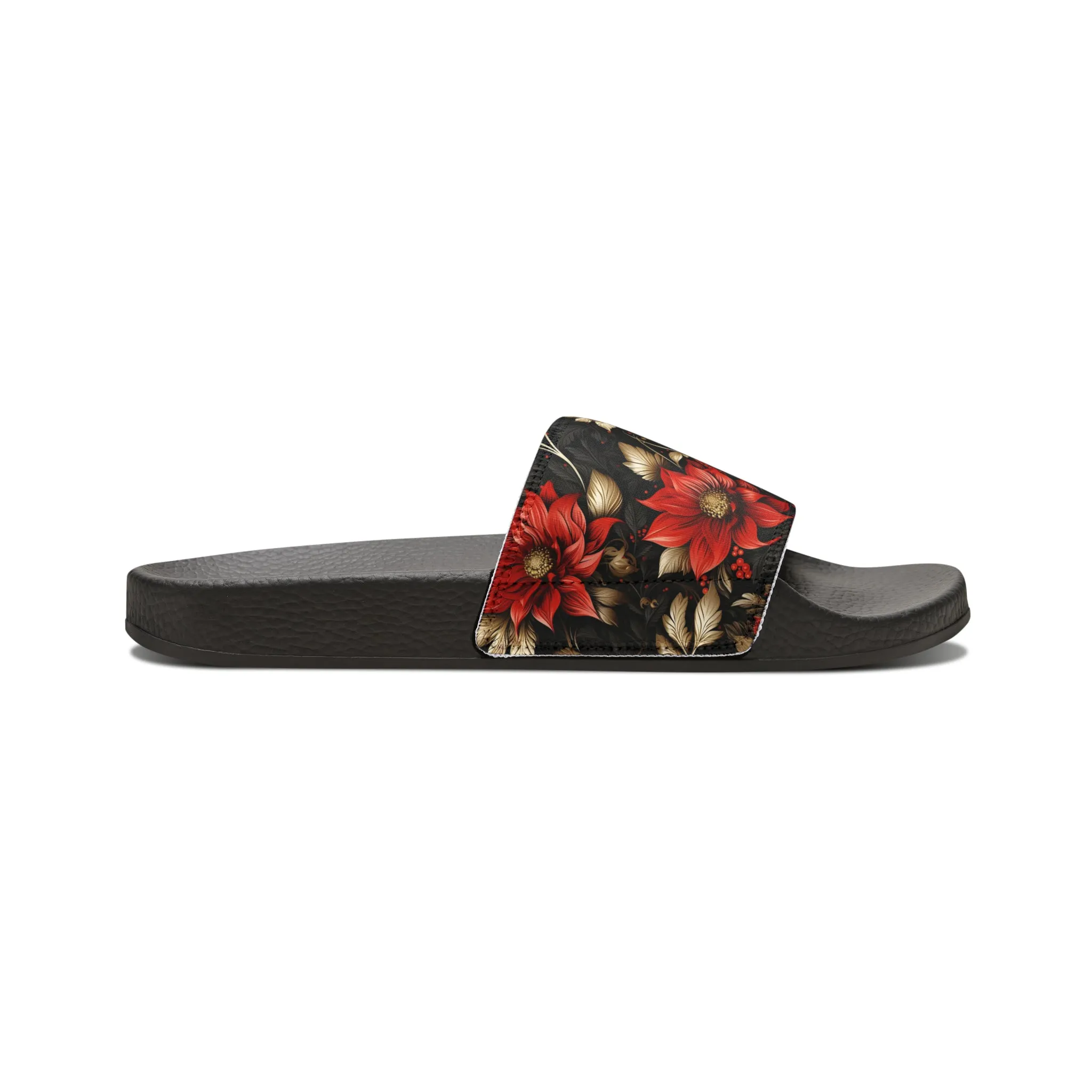 Red and Black Floral Men's PU Slide Sandals