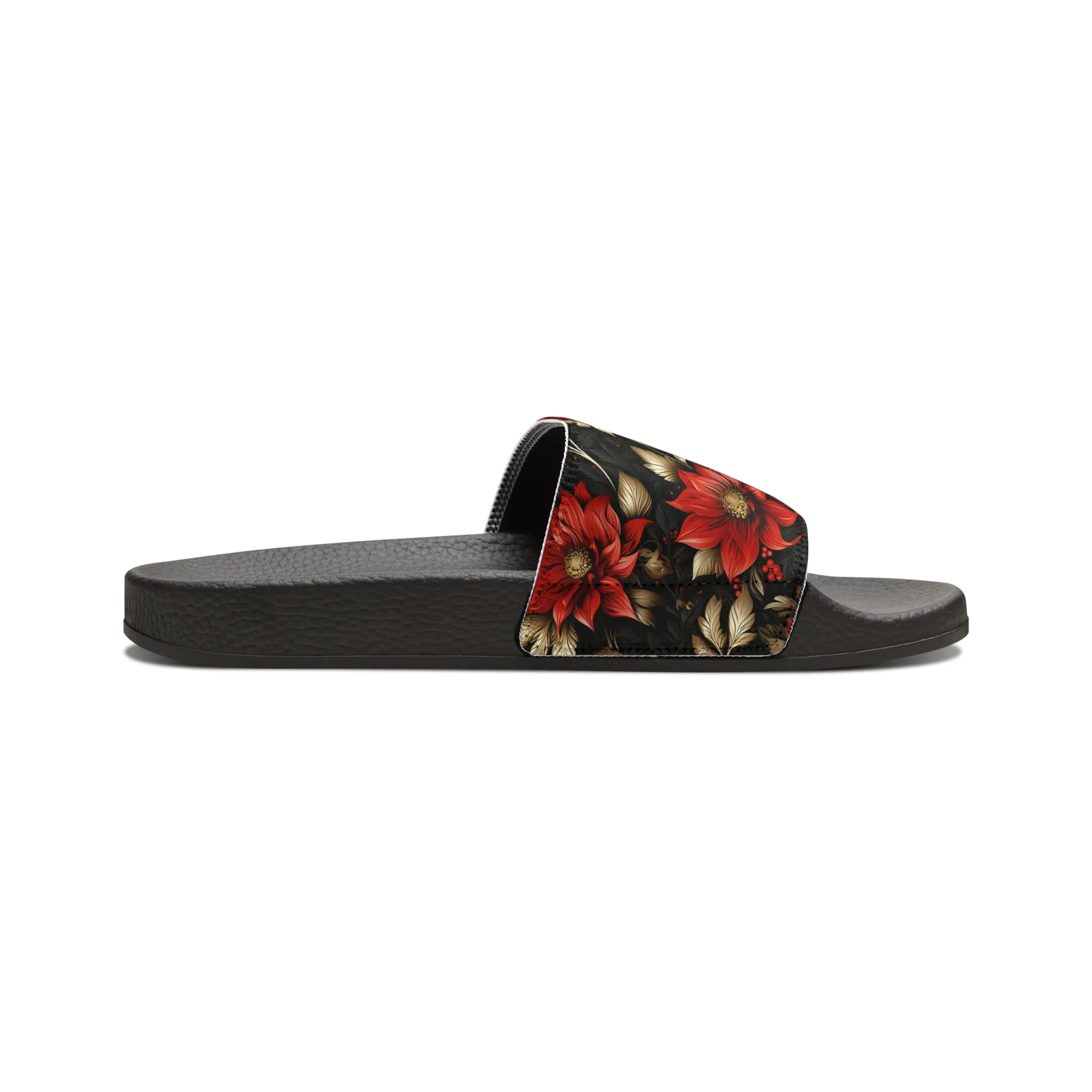 Red and Black Floral Men's PU Slide Sandals