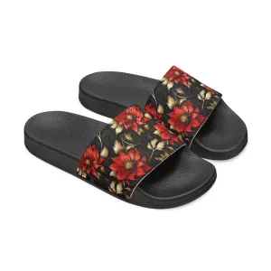 Red and Black Floral Men's PU Slide Sandals