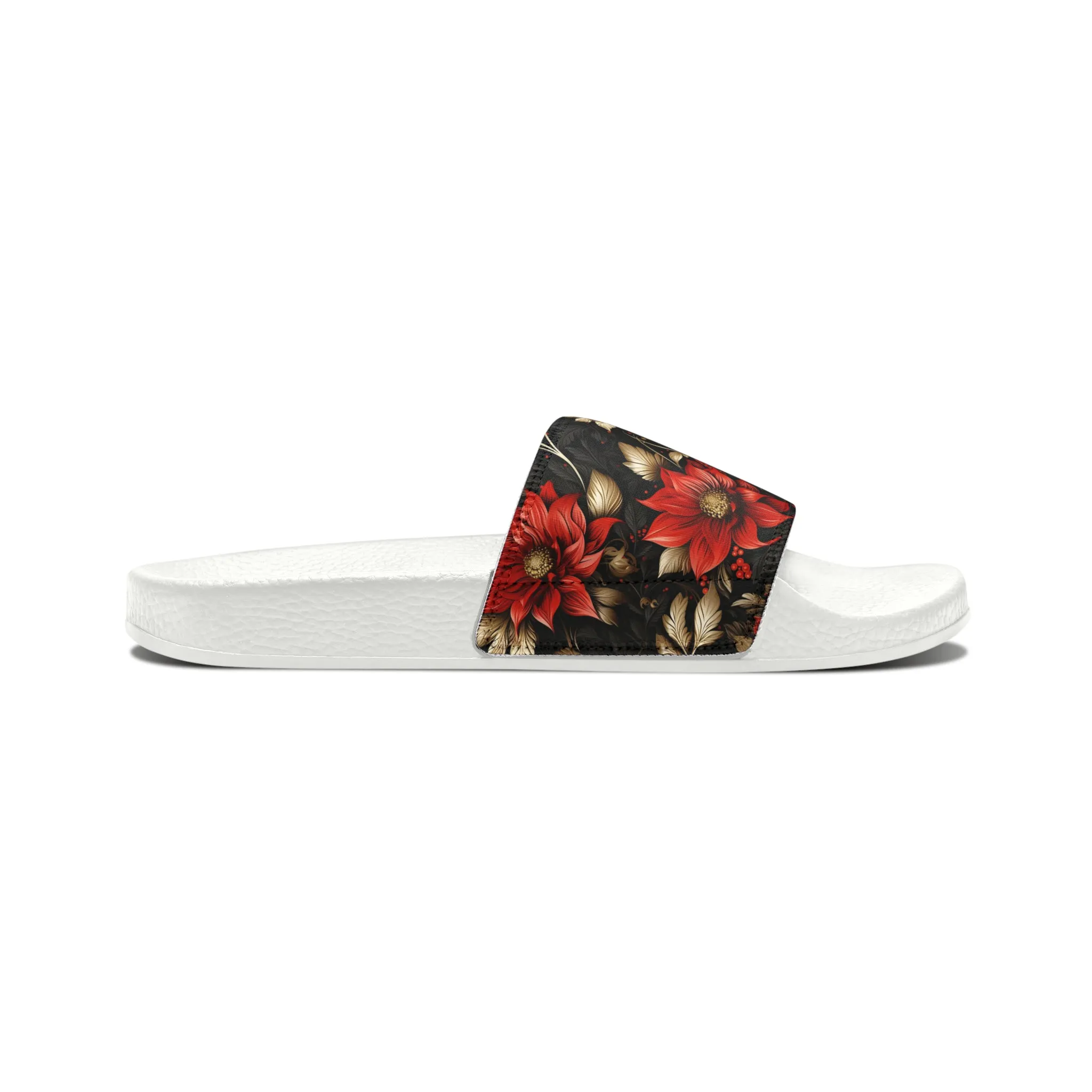 Red and Black Floral Men's PU Slide Sandals