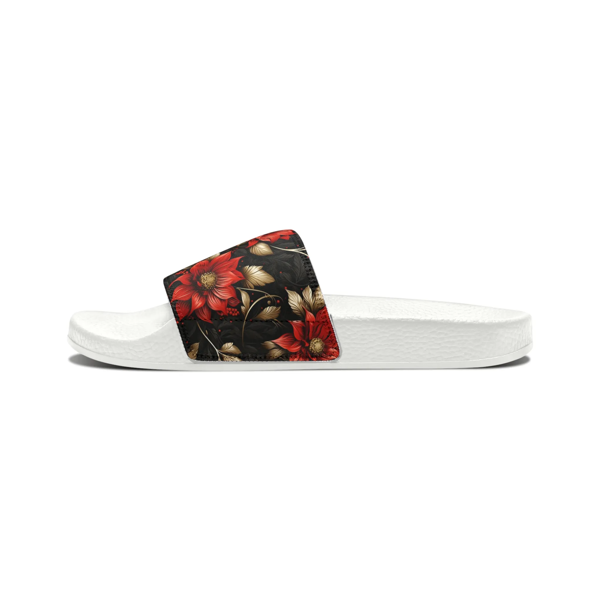 Red and Black Floral Men's PU Slide Sandals