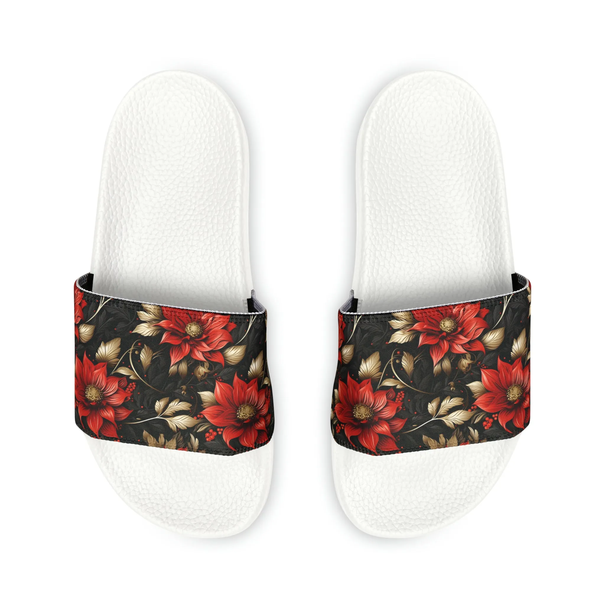 Red and Black Floral Men's PU Slide Sandals