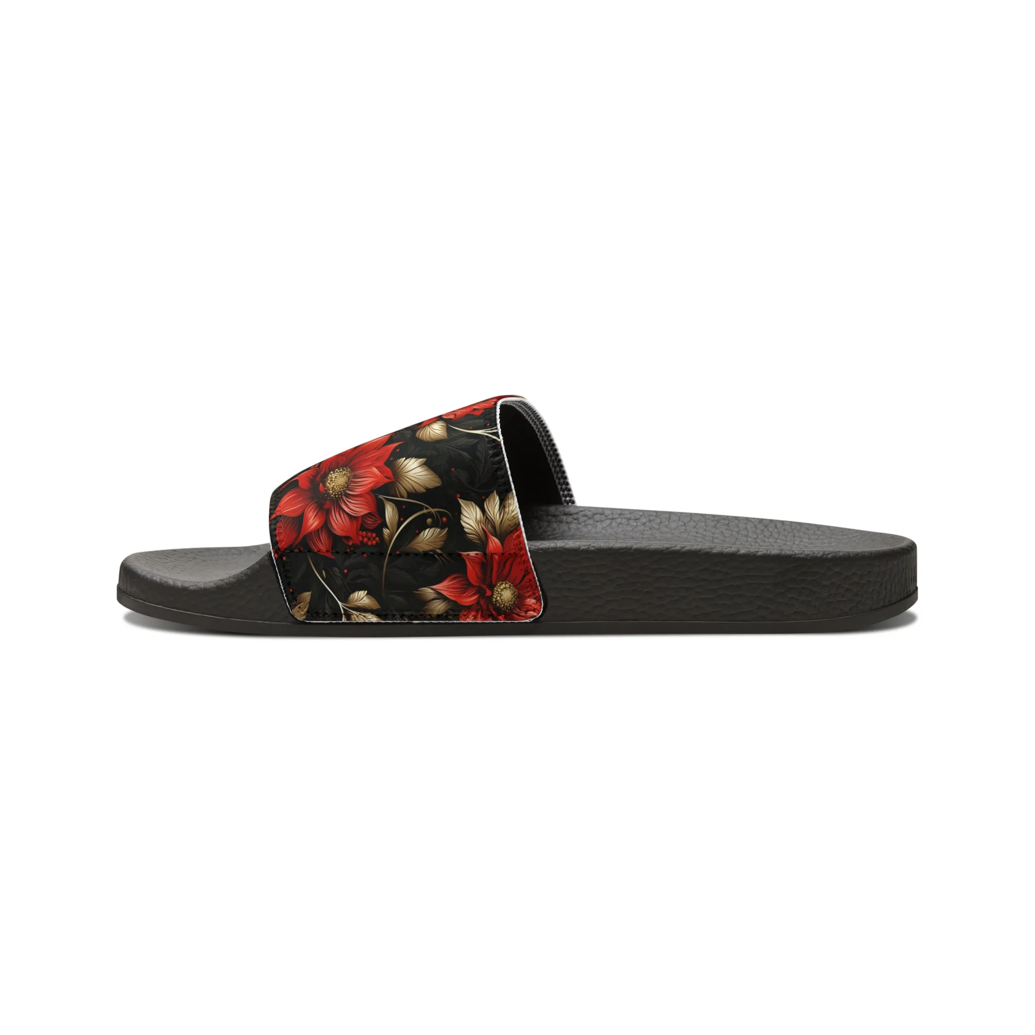 Red and Black Floral Men's PU Slide Sandals