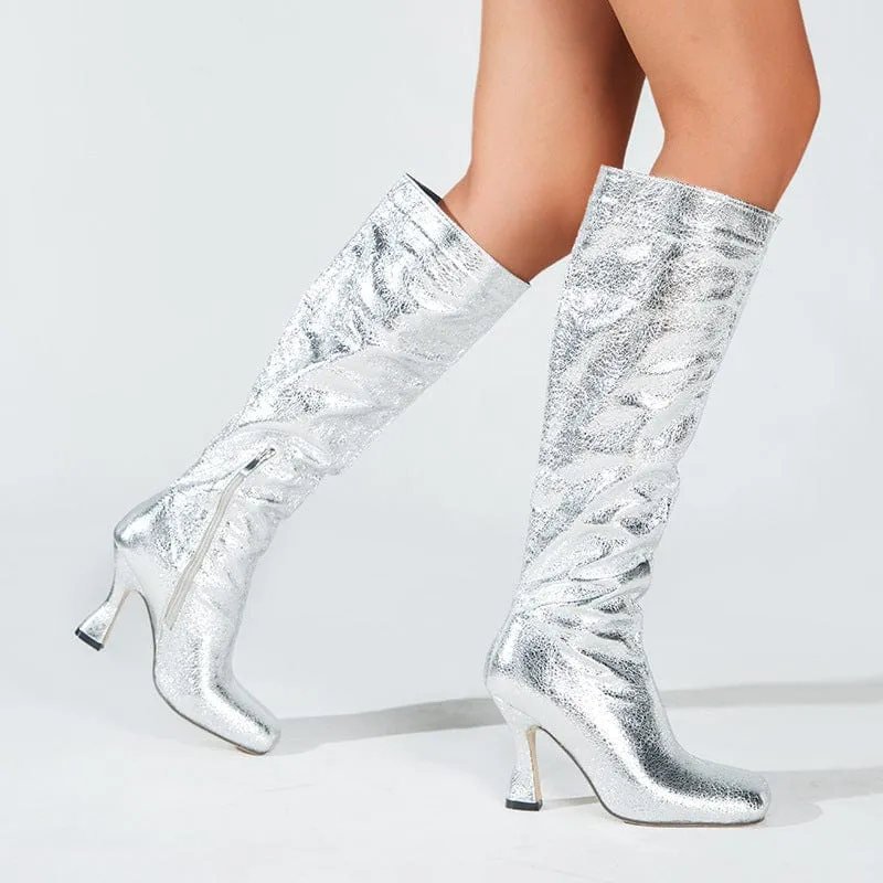 Reflective Foil Heeled Boots