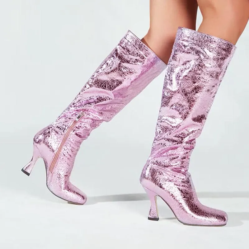 Reflective Foil Heeled Boots