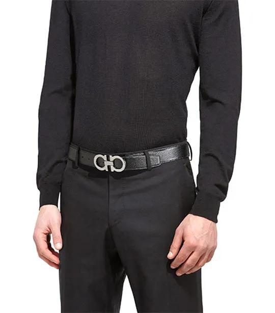 Reversible and Adjustable Gancini Belt Black/Dark Brown