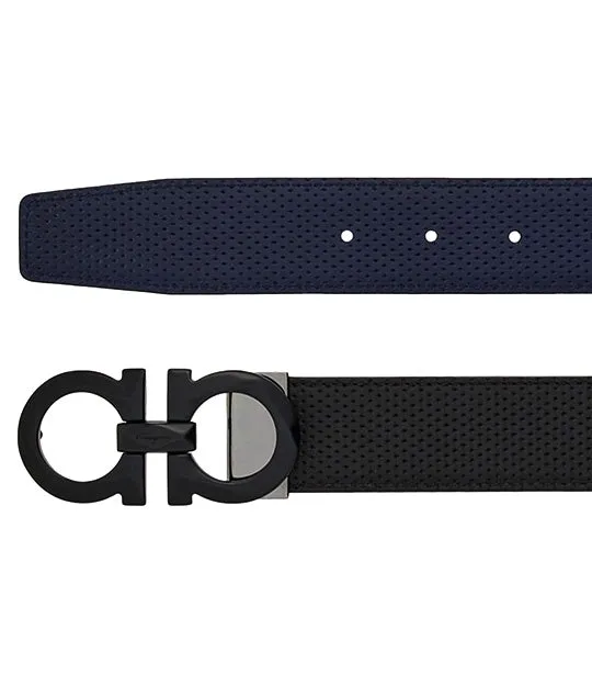 Reversible and Adjustable Gancini Belt Black/Navy Blue