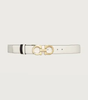 Reversible and Adjustable Gancini Belt Bone/Black