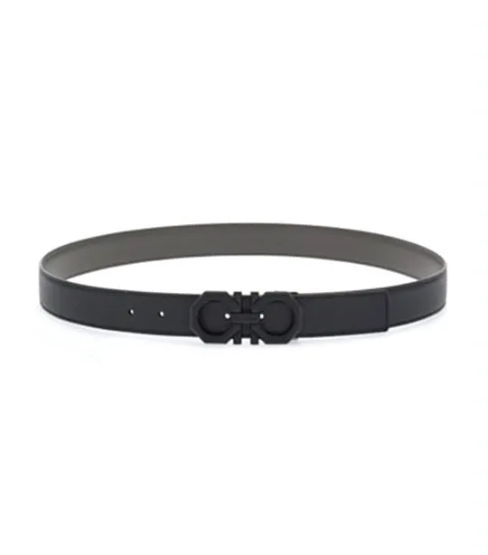 Reversible And Adjustable Gancini Belt Calfskin Black/Dark Gray