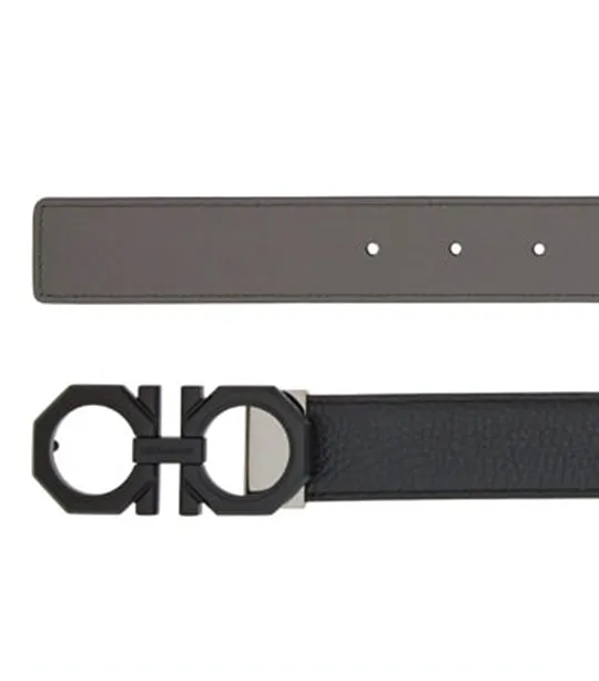 Reversible And Adjustable Gancini Belt Calfskin Black/Dark Gray