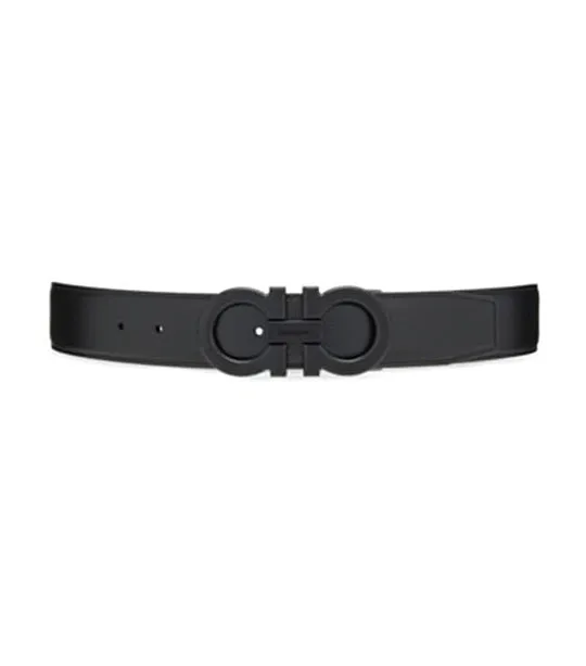 Reversible And Adjustable Gancini Belt Calfskin Black/Marine Blue