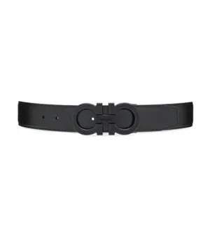 Reversible And Adjustable Gancini Belt Calfskin Black/Marine Blue