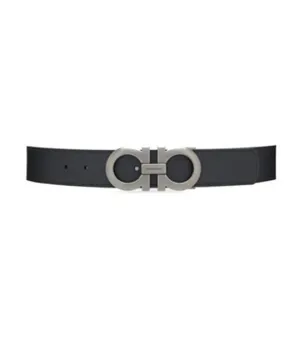 Reversible And Adjustable Gancini Belt Calfskin Leather Black/Hickory