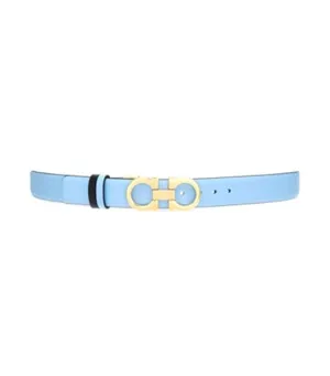 Reversible And Adjustable Gancini Belt Calfskin Light Blue/Black