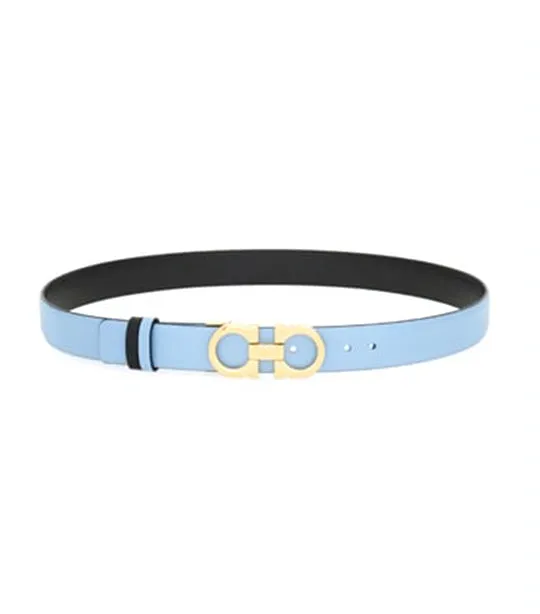 Reversible And Adjustable Gancini Belt Calfskin Light Blue/Black