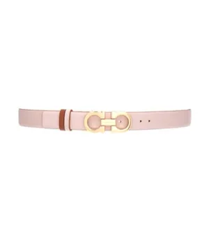 Reversible And Adjustable Gancini Belt Calfskin Pink/Cognac