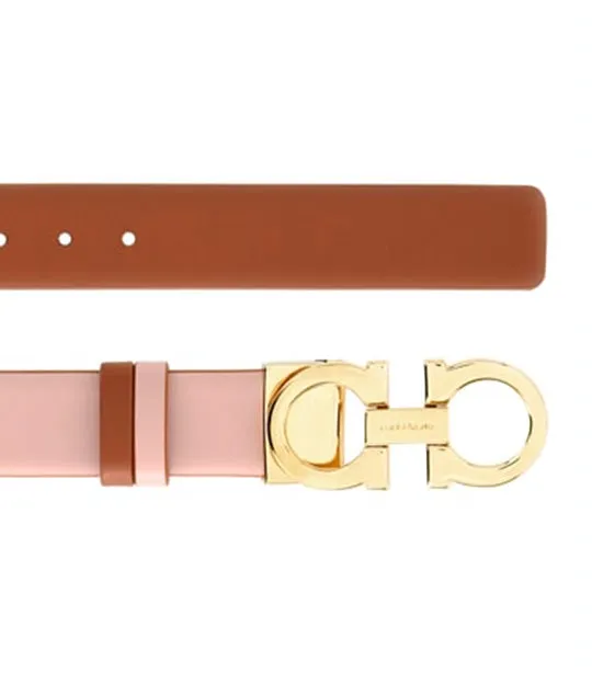 Reversible And Adjustable Gancini Belt Calfskin Pink/Cognac