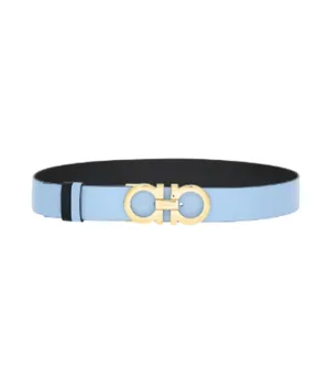 Reversible And Adjustable Gancini Belt Calfskin Sky Blue/Black