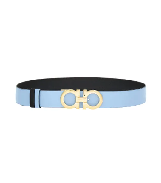 Reversible And Adjustable Gancini Belt Calfskin Sky Blue/Black