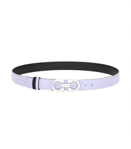 Reversible And Adjustable Gancini Belt Hammered Calfskin Lavender/Black