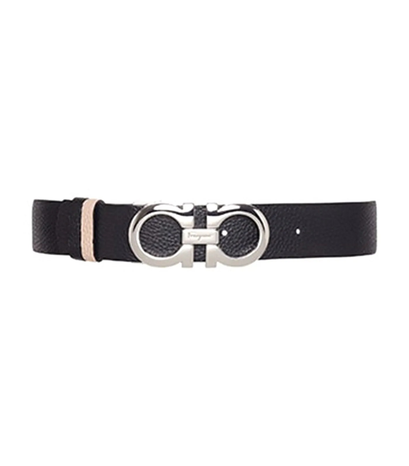 Reversible and Adjustable Gancini Belt New Bisque/Black