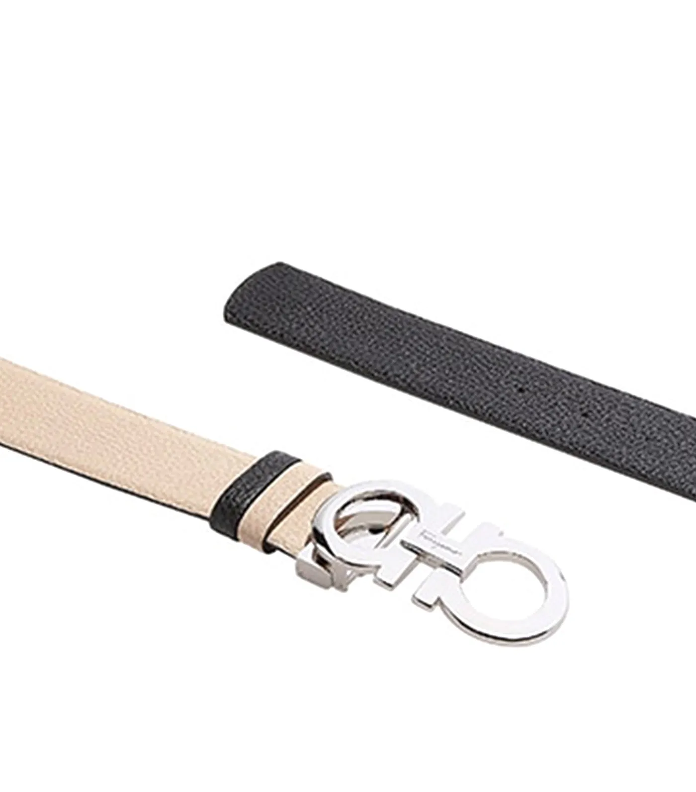 Reversible and Adjustable Gancini Belt New Bisque/Black