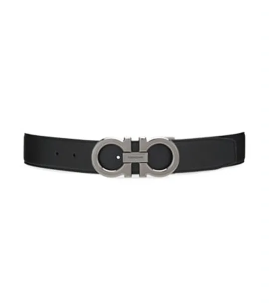 Reversible And Adjustable Gancini Belt Textured Calfskin Black/Dark Brown