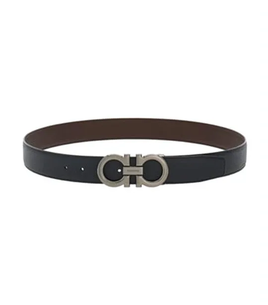 Reversible And Adjustable Gancini Belt Textured Calfskin Black/Dark Brown