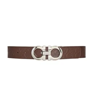 Reversible and Adjustable Gancini Belt Tobacco/Black