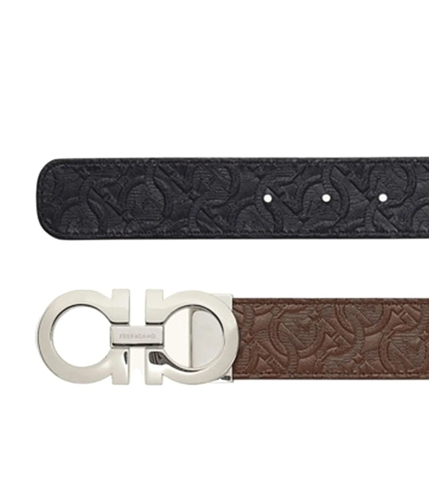 Reversible and Adjustable Gancini Belt Tobacco/Black