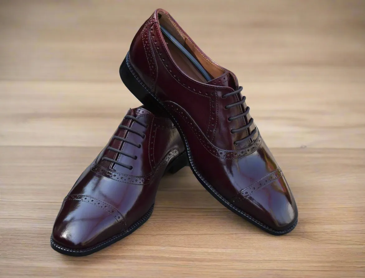 Robert Burgundy Handmade Brogue Shoes